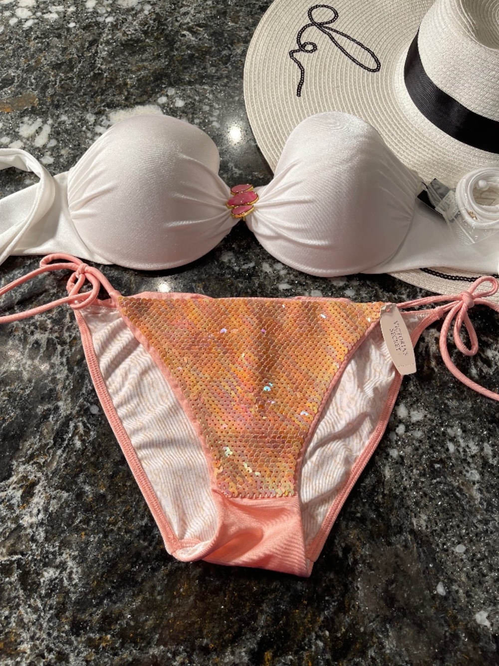 NWT Victoria Secrets bikini bandeau embellished 36D top/M bottoms
